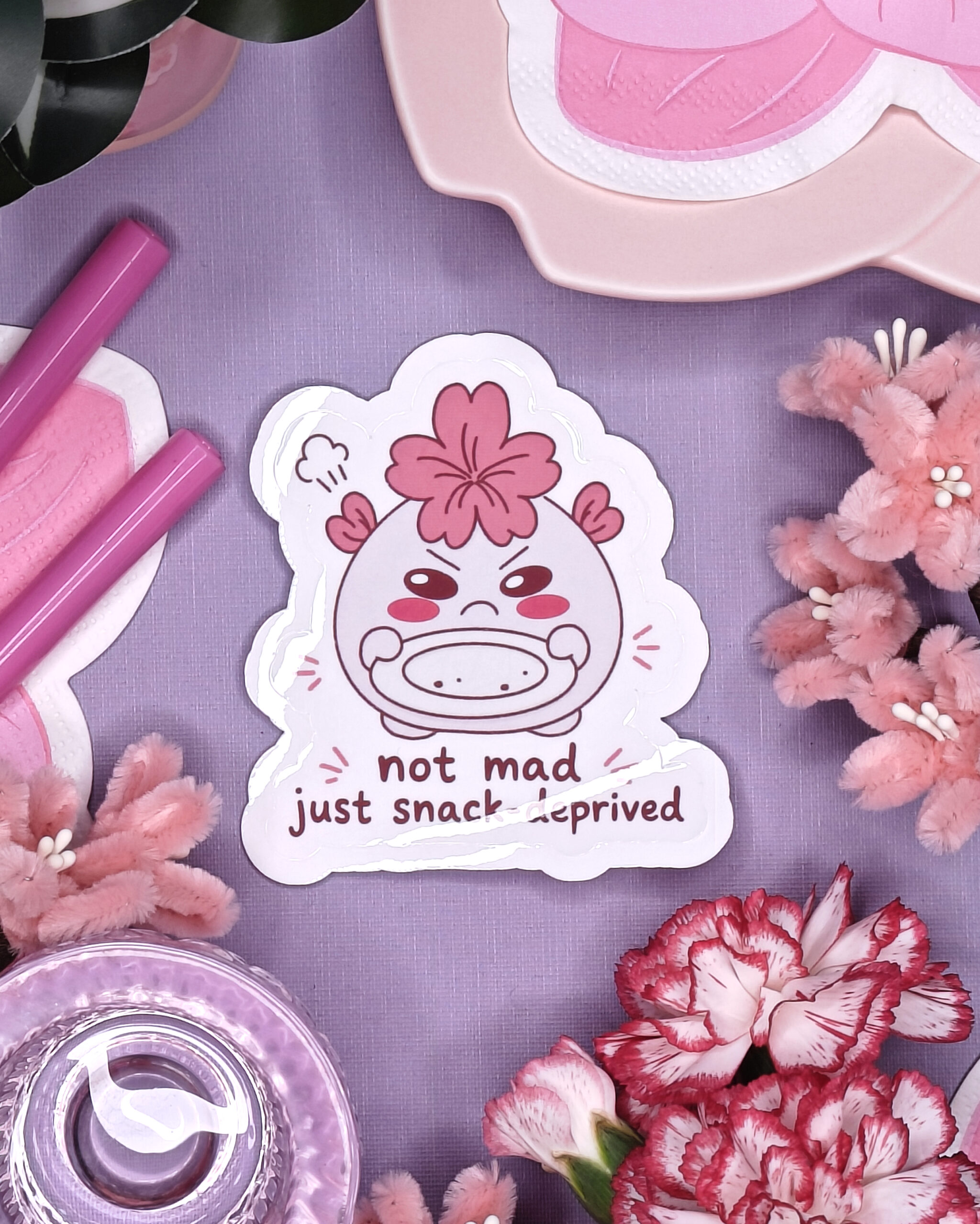 Vinylová samolepka „Not mad just snack-deprived“